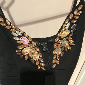 Sexy black beaded bodycon dress